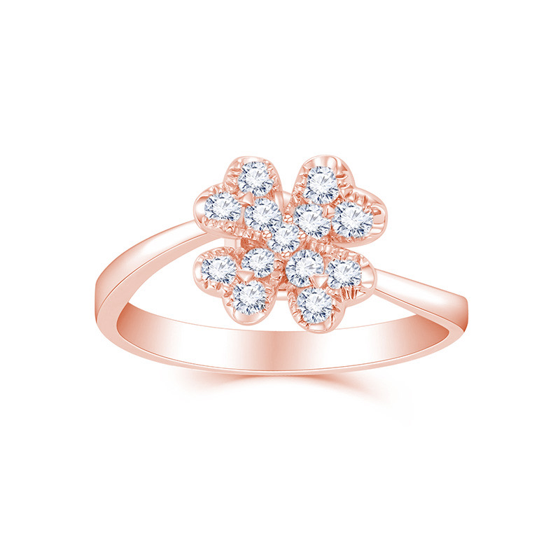 幸福祈愿18K玫瑰金四叶草款钻石戒指手寸13号 商品编号：S11709R