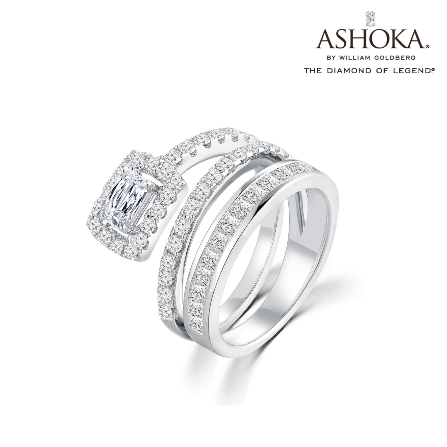 ASHOKA[em]e401169[/em]Diamond 18K白金单颗粒 /公主方拼镶豪华款钻石戒指 手寸15寸（不可改手寸）商品编号：N03327R