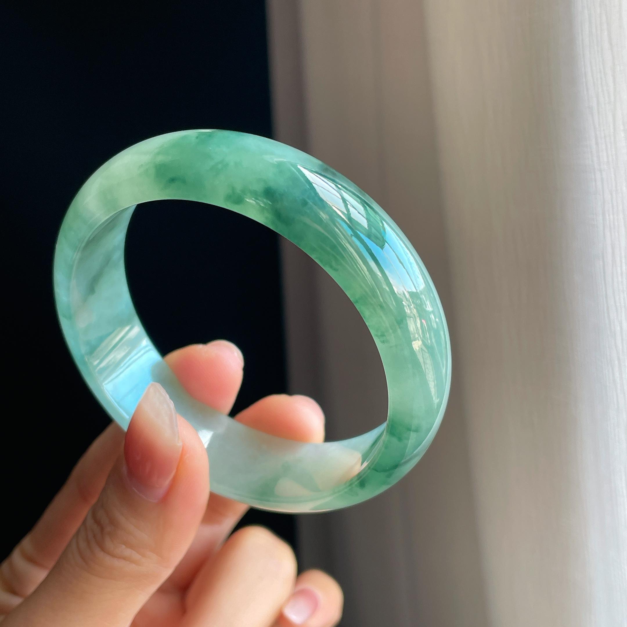 冰种飘花翡翠平安镯（57.8mm）商品编号：yc323783