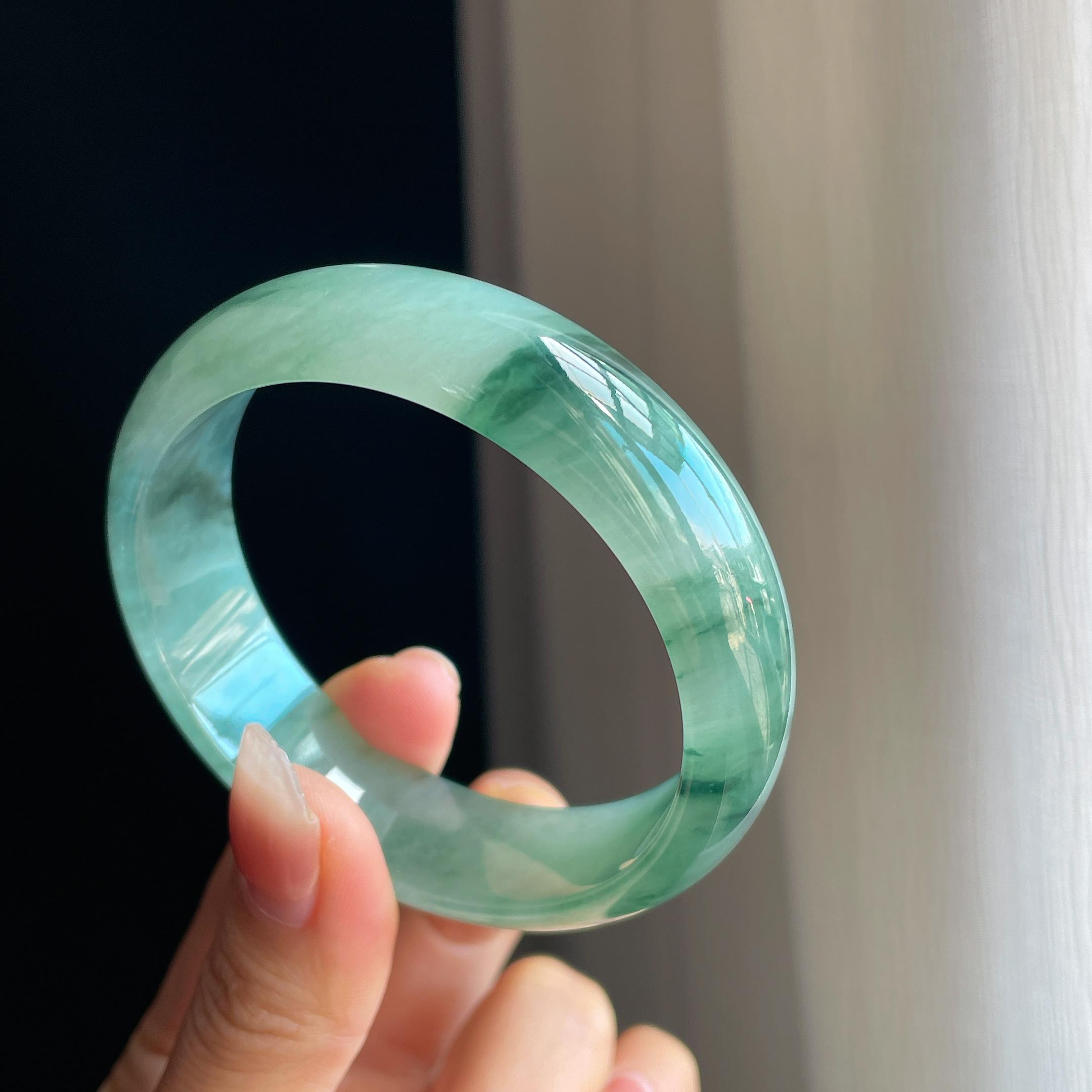 冰种宽版飘花翡翠平安镯（57.5mm）商品编号：yc323786