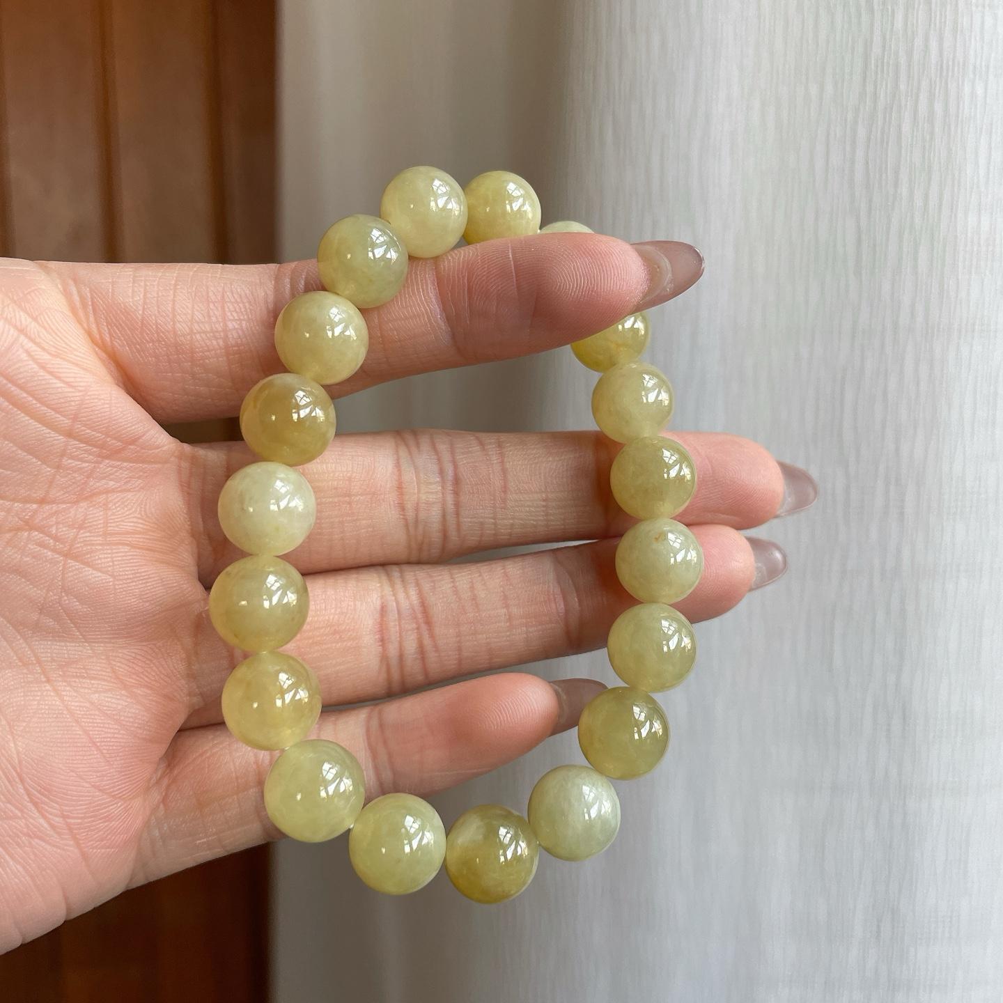 糯冰黄翡翡翠珠串手串 商品编号：yc294111
