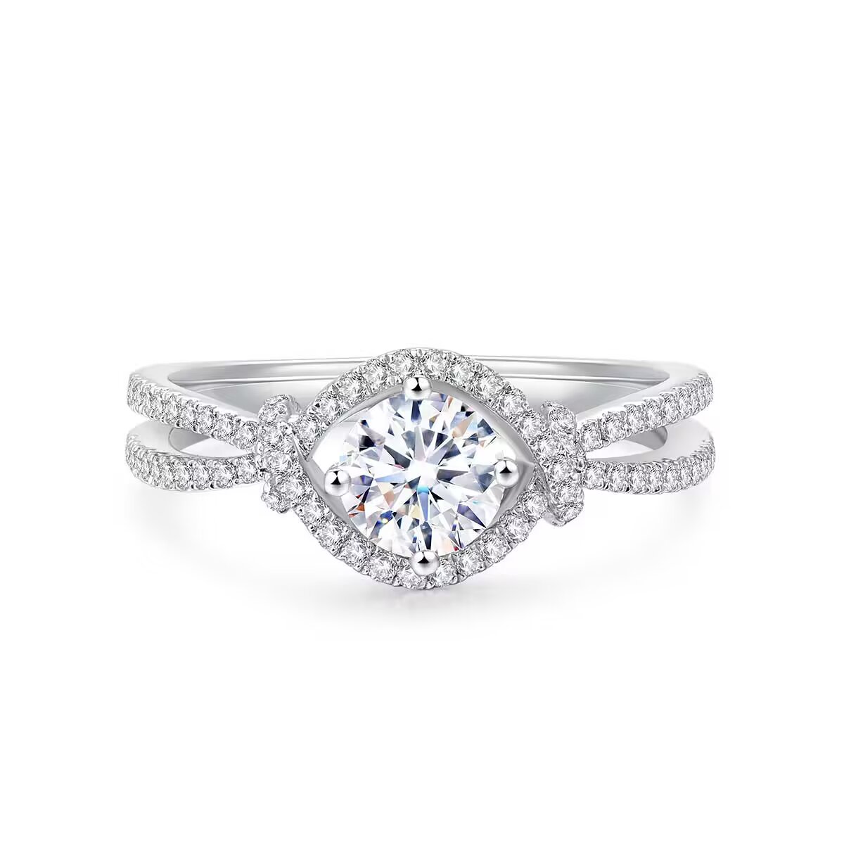 18K白金单颗粒群镶 结婚求婚钻石戒指 商品编号：L01153R