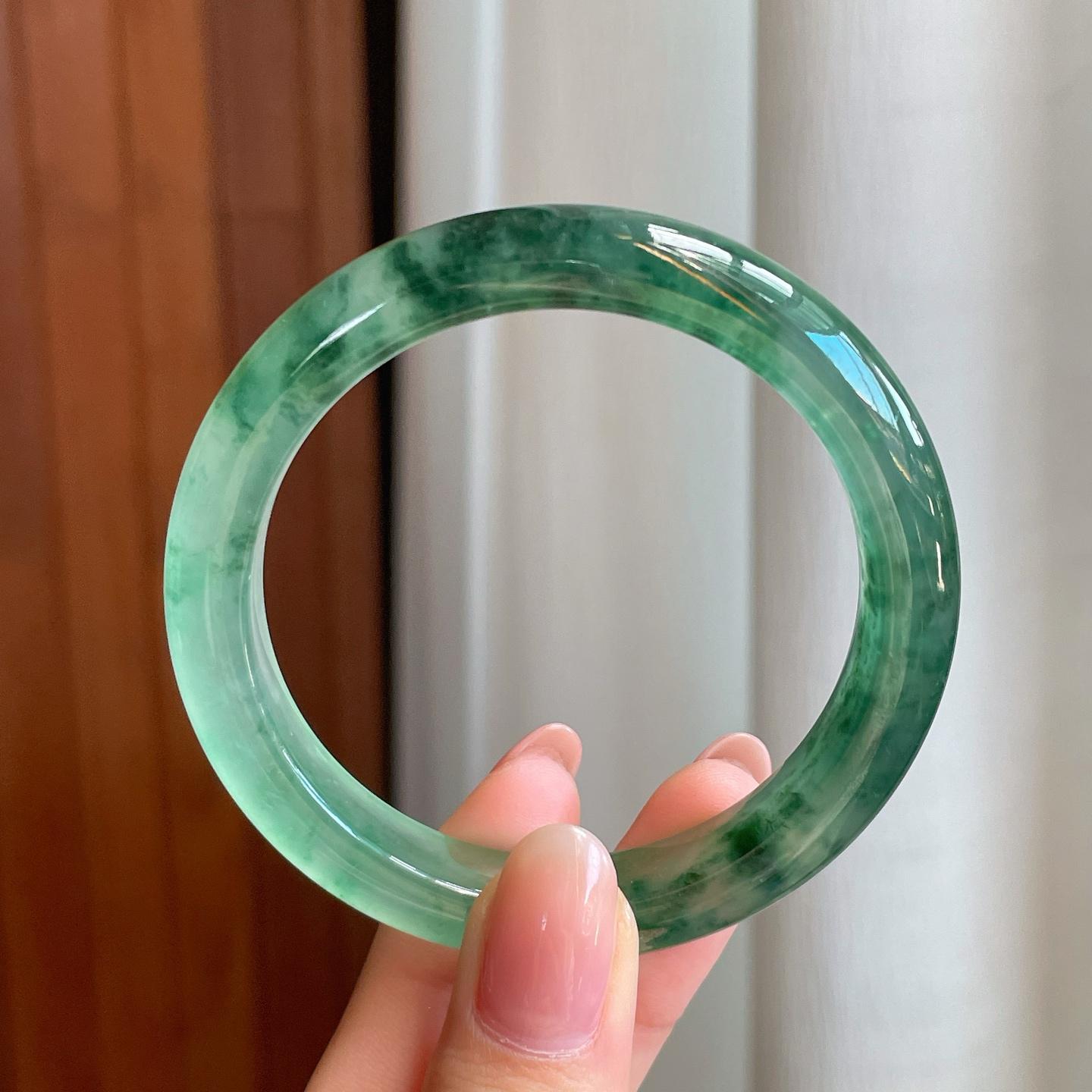 冰种飘花翡翠平安镯（53mm）商品编号：yc335293