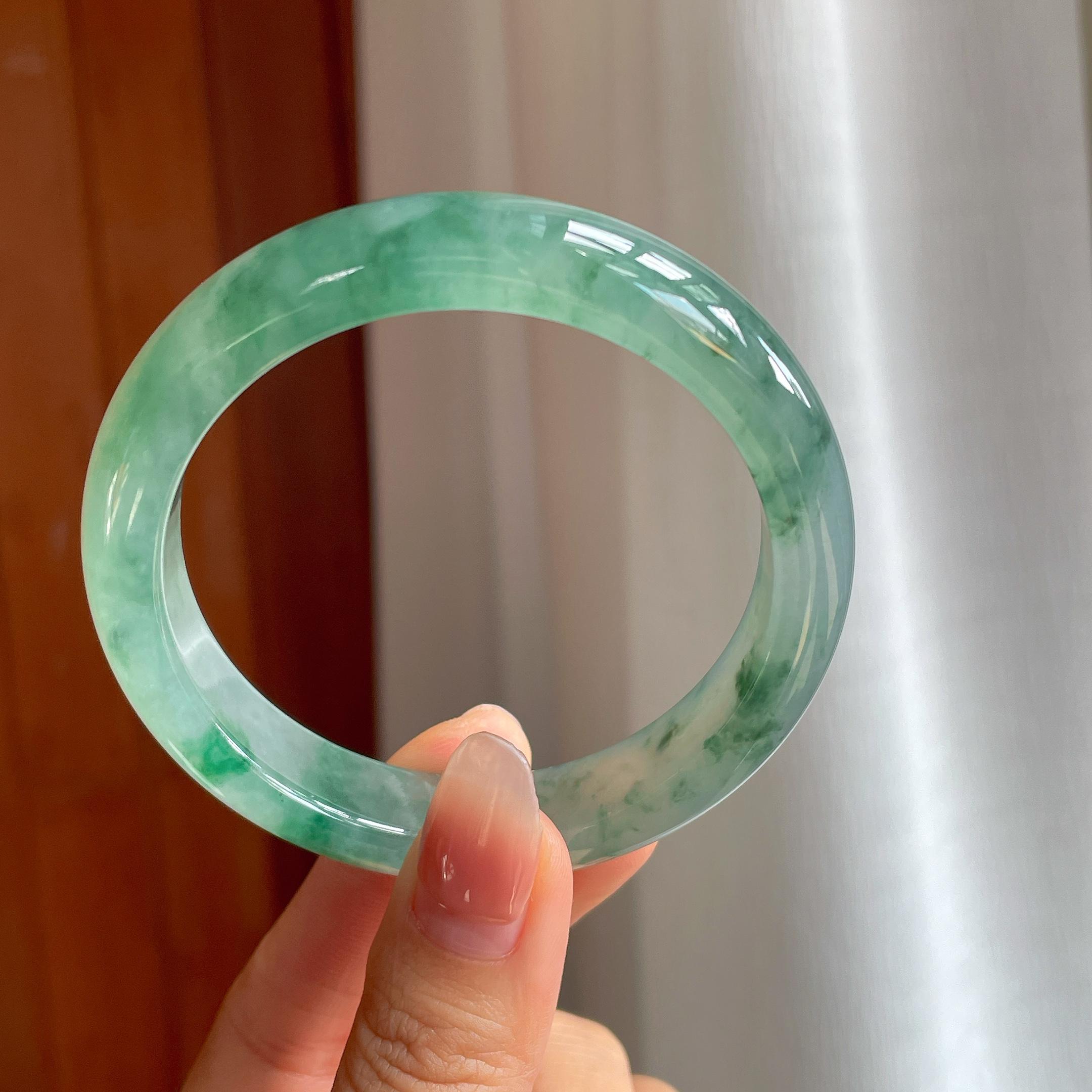 冰种飘花翡翠平安镯（58mm）商品编号：yc333075