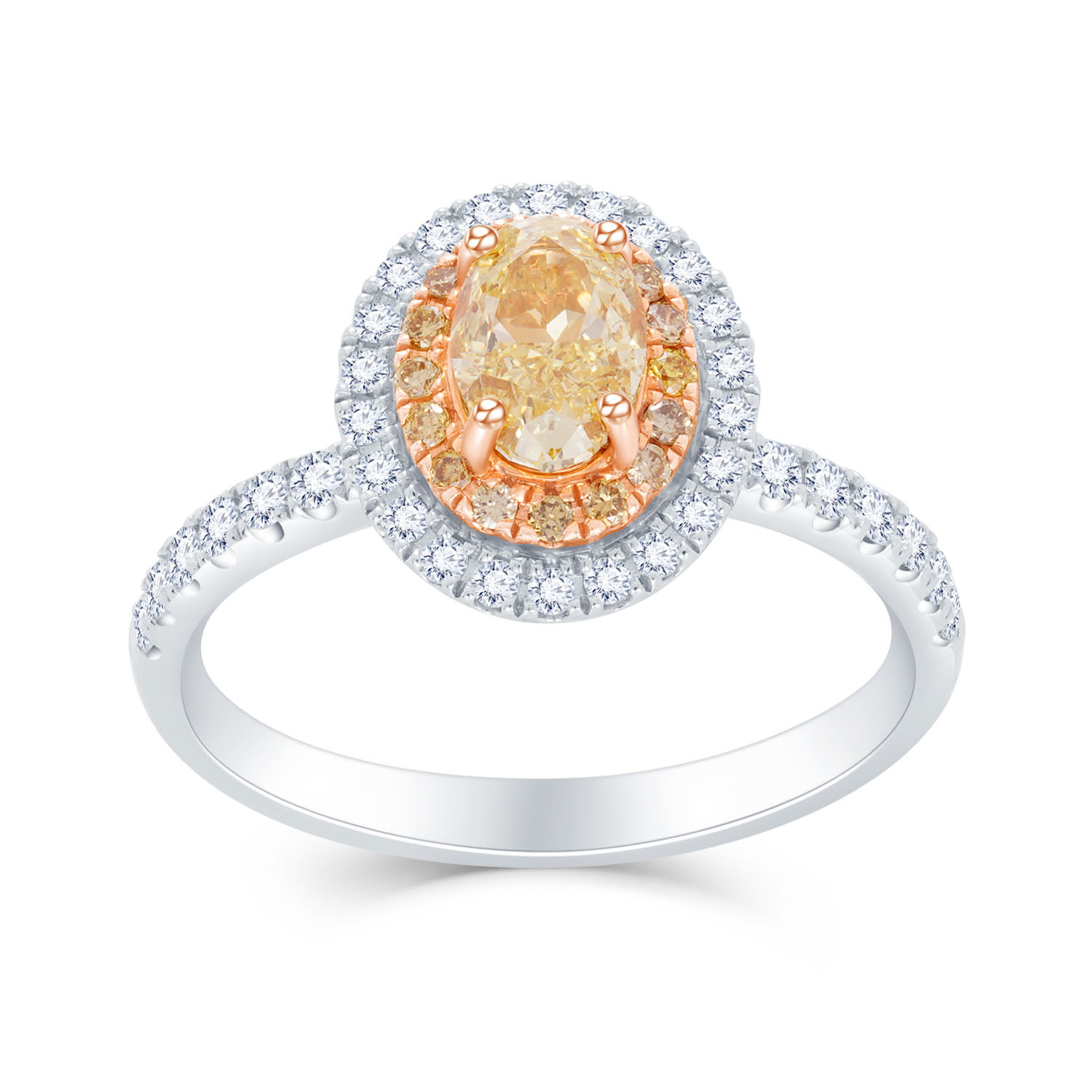 18K黄白金 单颗粒鸡蛋型黄钻豪华款钻石戒指IGI证书 手寸14号 商品编号：L03797R