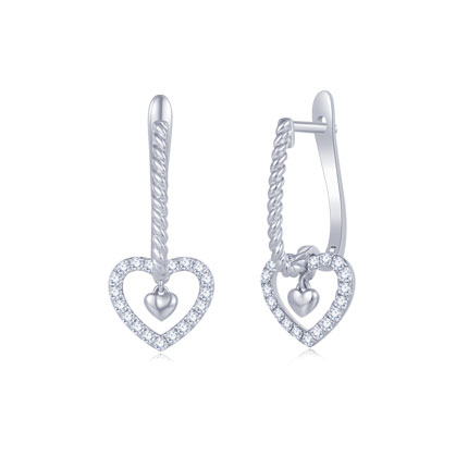 18K白金爱心款钻石耳环 商品编号：S12202E