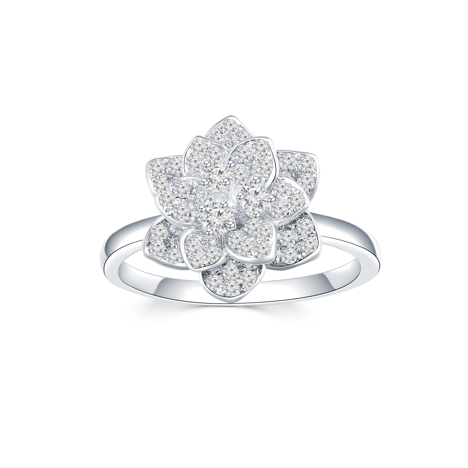 花意系列18K白金群镶款钻石戒指 手寸13号 商品编号：S11348R