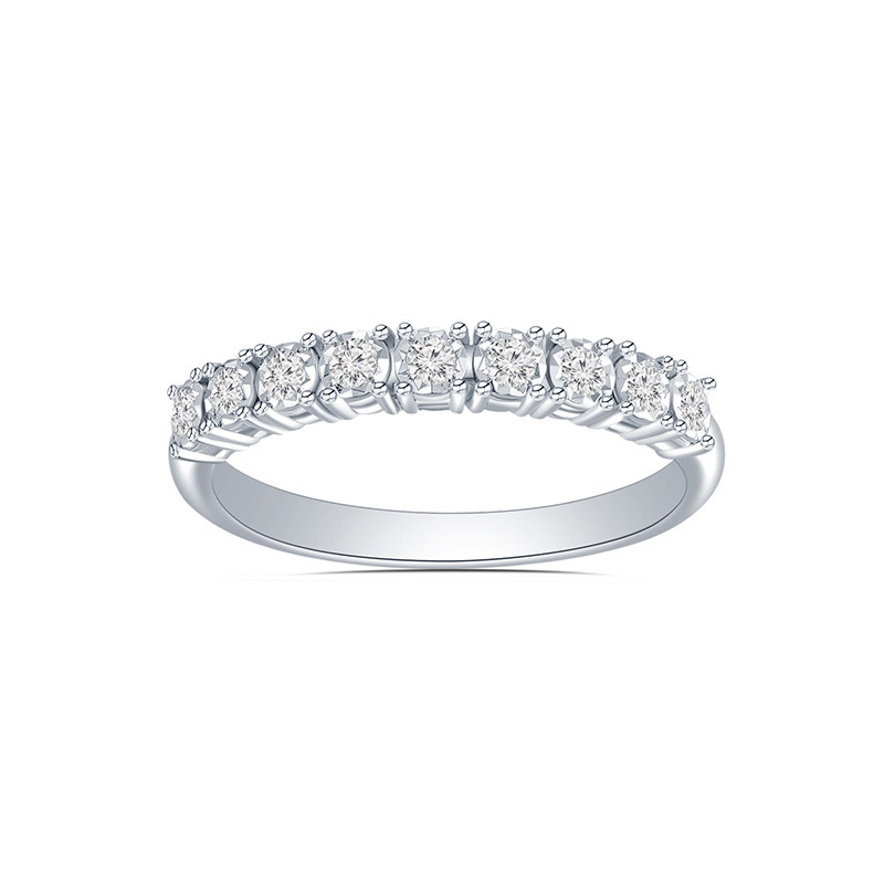 18K白金 九颗粒排钻钻石开指知性优雅简约 商品编号：P11682R