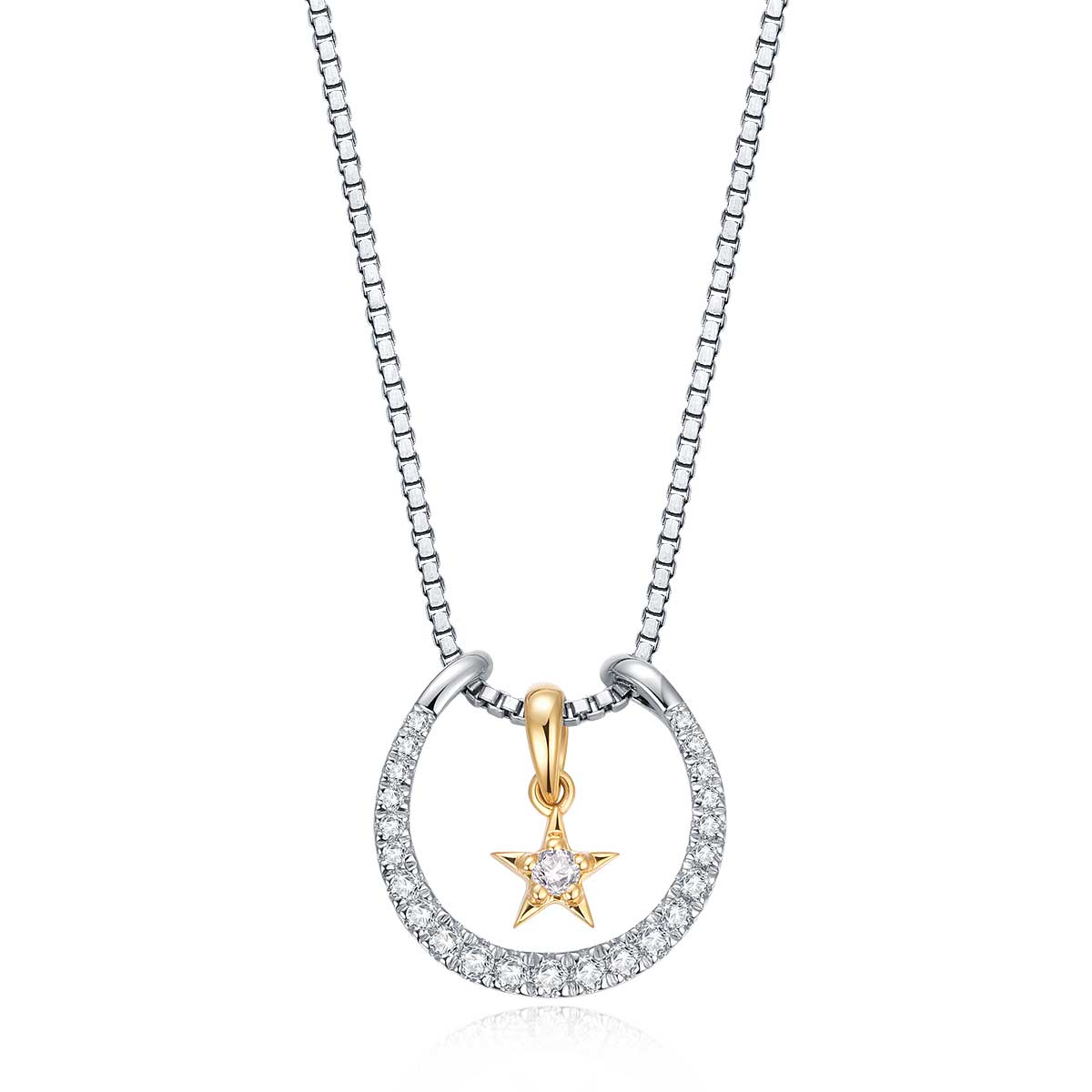 星月18K黄白金 星星款钻石吊坠（不含配链）一款两戴可拆分 商品编号：S11379P