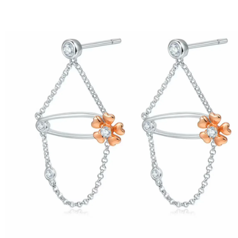 18K红白金花之物语系列钻石耳钉一对 商品编号：S11273E