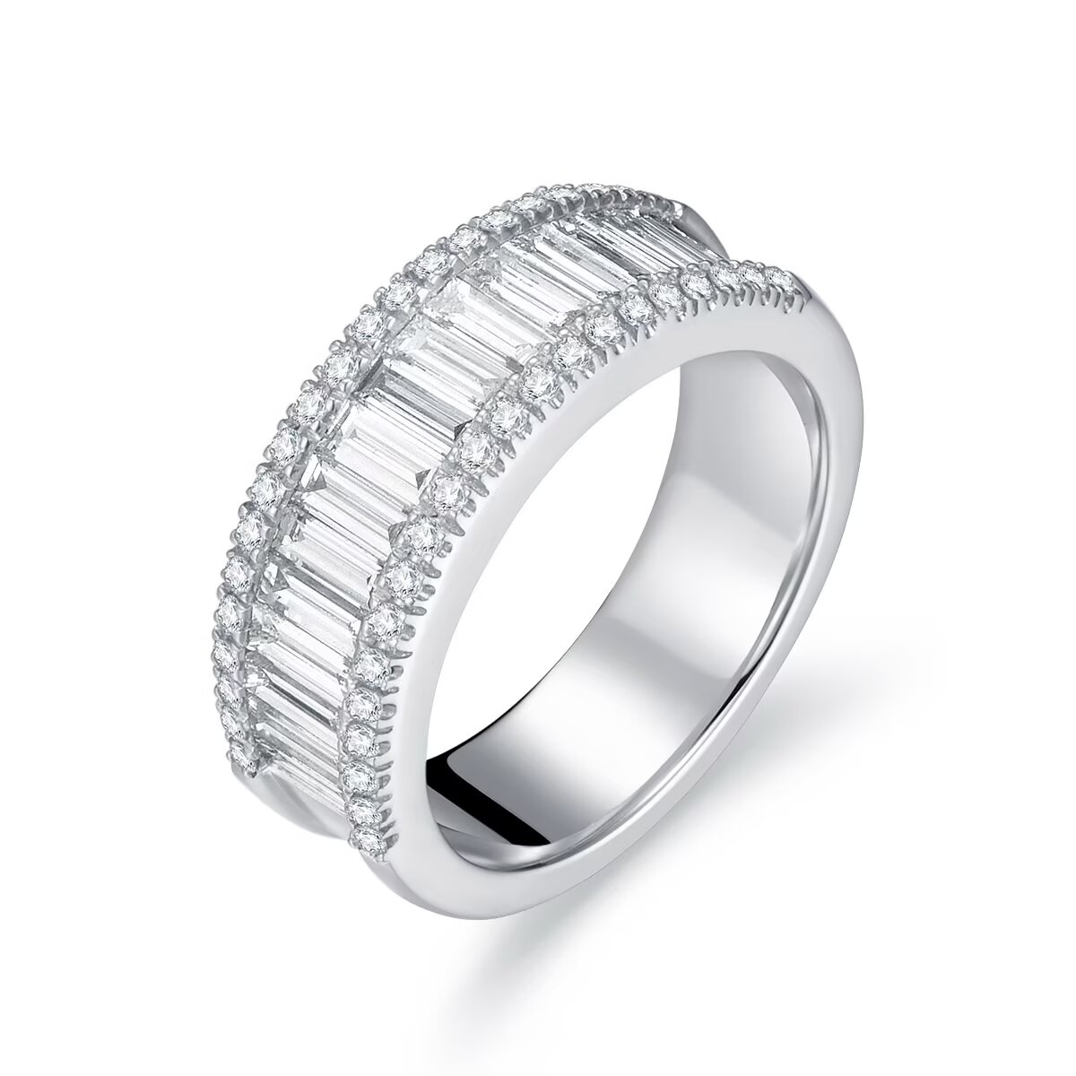 18K白豪华款梯方拼镶钻石戒指（不可改手寸）商品编号：P11696R