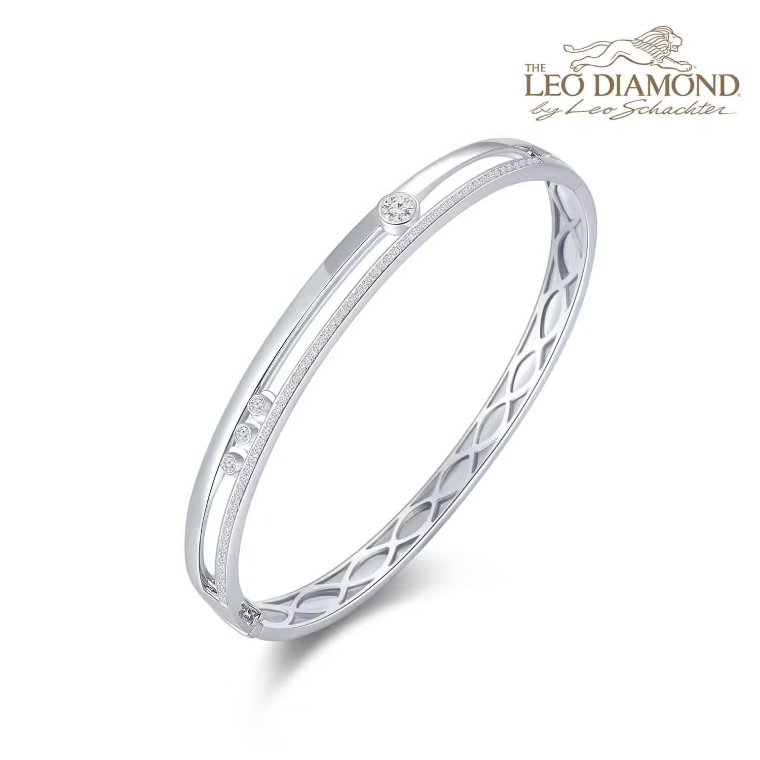 The Leo Diamond 动情系列18K白金钻石手镯（钻石可滑动）手寸55MM 商品编号：N04000A