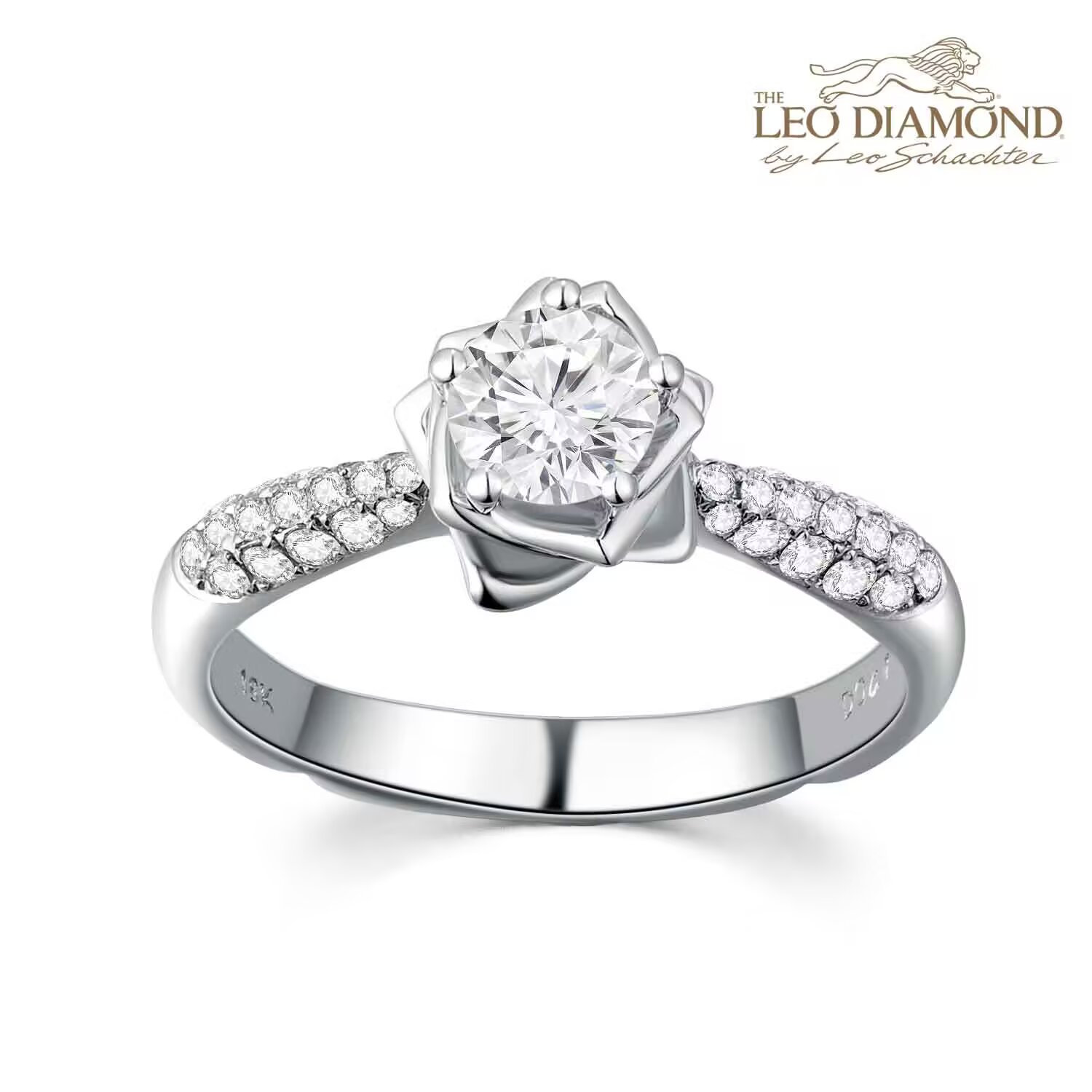 The Leo Diamond《幸福玫瑰》系列1 8K白金结婚求婚钻石戒指主石70分起 商品编号：S09837R