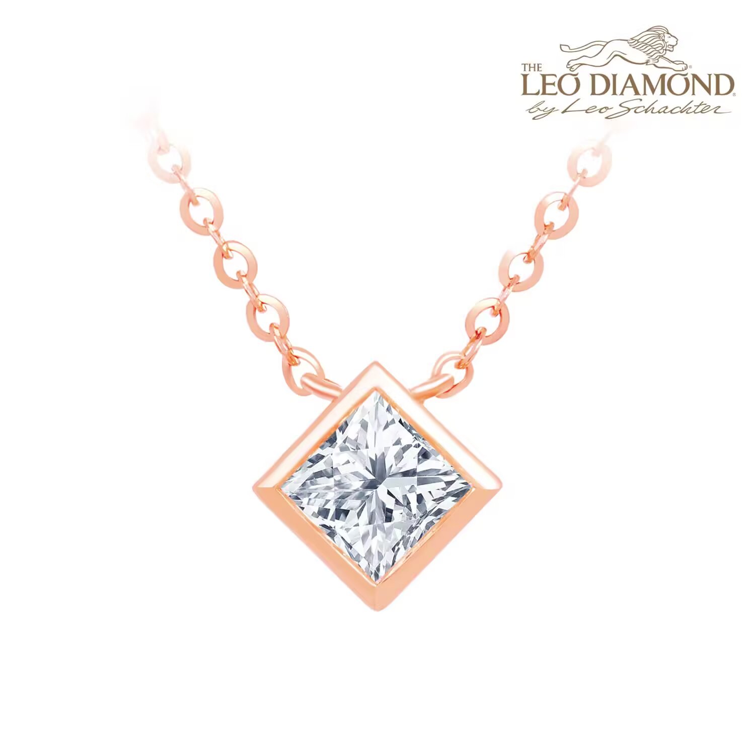 The Leo Diamond「Waves of Love」 18K红色黄金钻石项链公主方 0.4ct 商品编号：F08297N