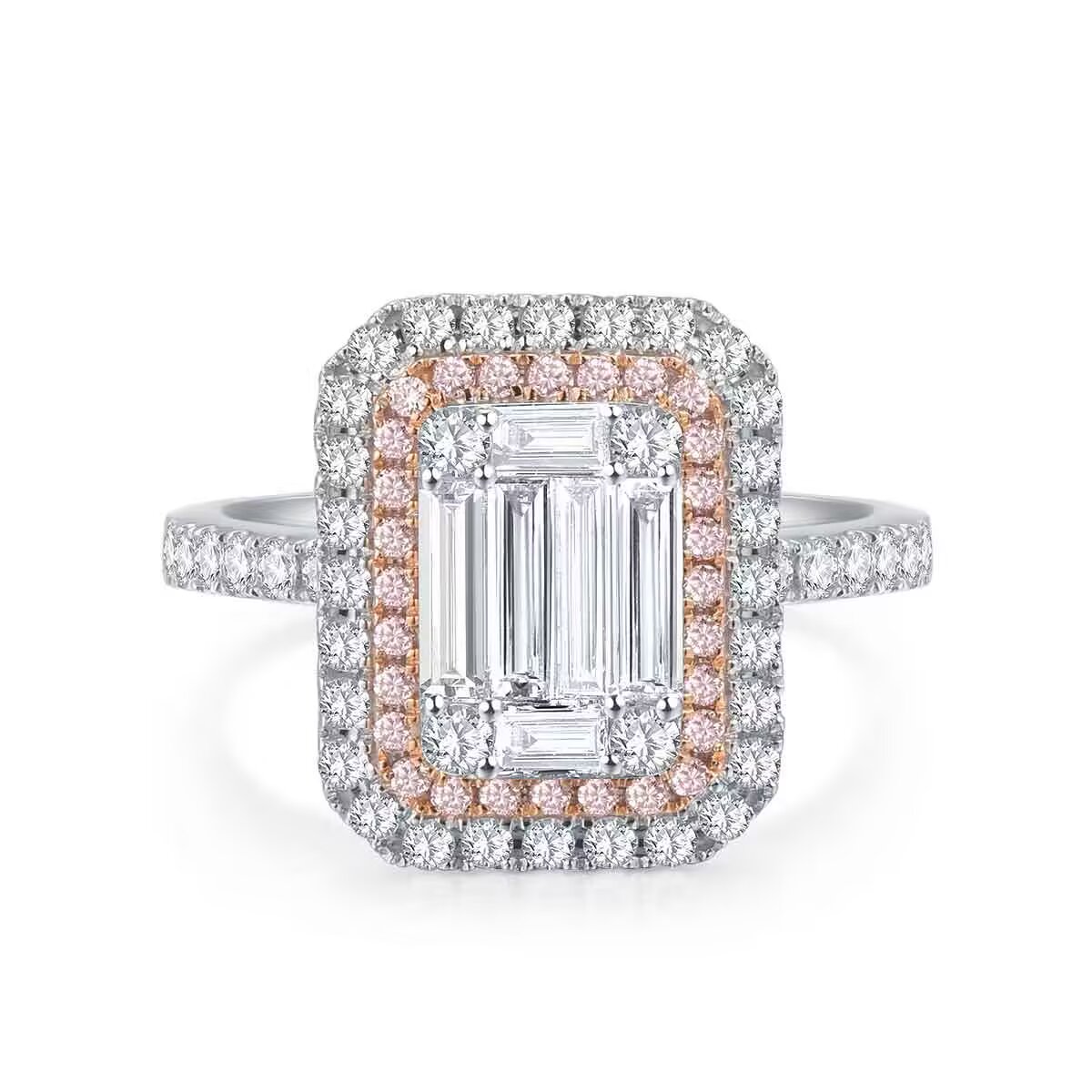 浪漫流光系列 18K红白金粉钻拼镶款钻石戒指手寸13号 商品编号： H07070R