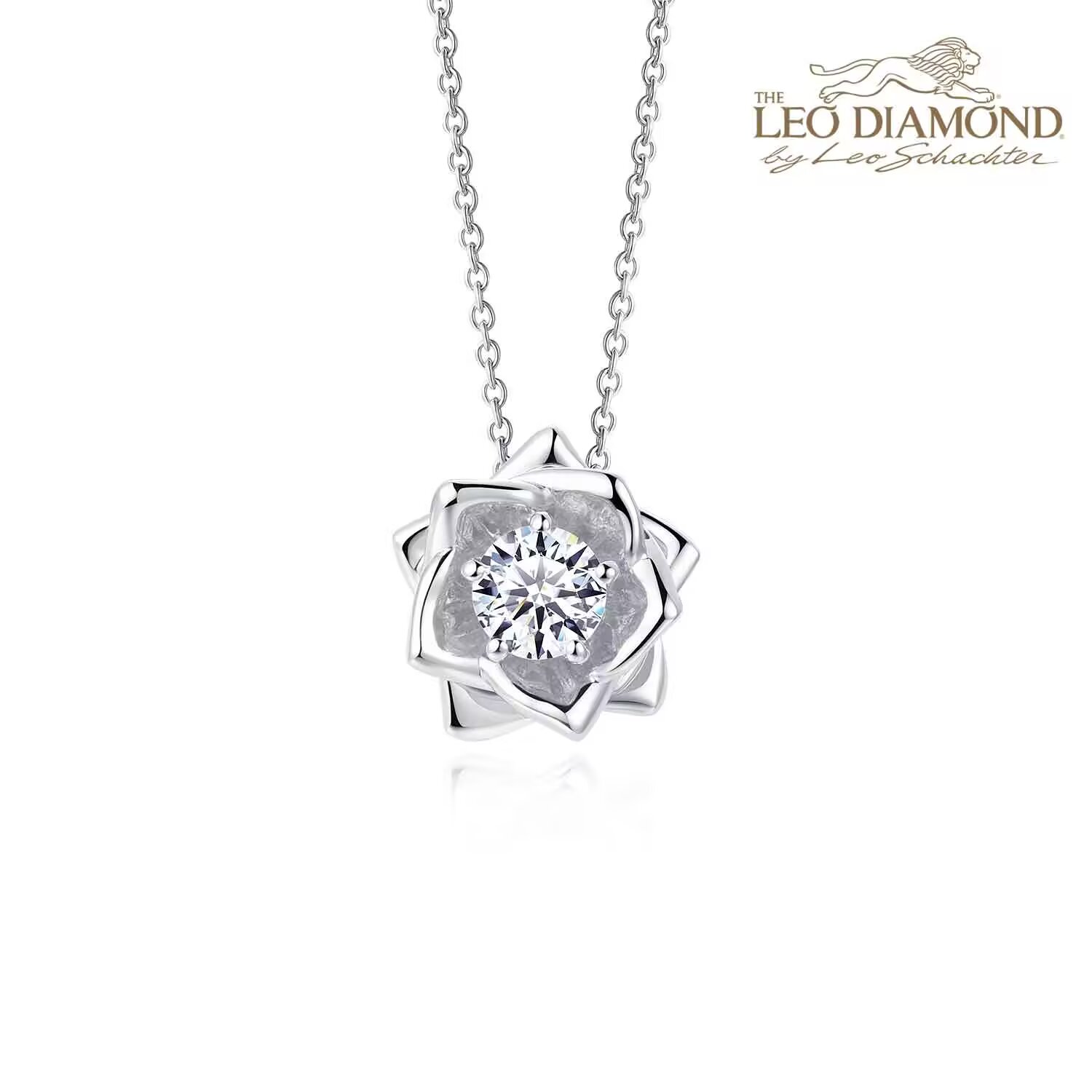 The Leo Diamond《幸福玫瑰》系列18K白金 单颗粒钻石吊坠（不含配链）商品编号：S09177P