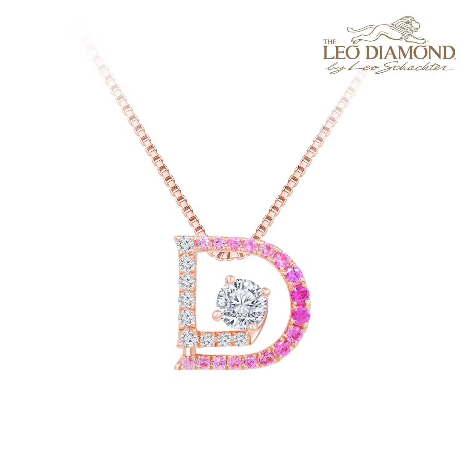 The Leo Diamond 「D Series」 18K玫瑰金钻石/粉色蓝宝石吊坠 商品编号：NO4962P