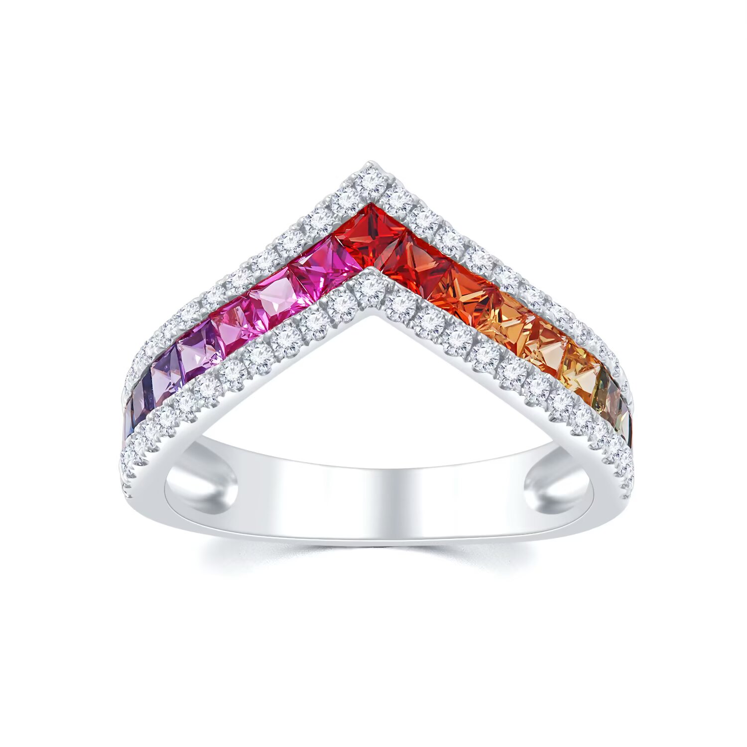 彩虹系列18K白金彩蓝宝拼镶钻石戒指 手寸15号 商品编号：P11970R