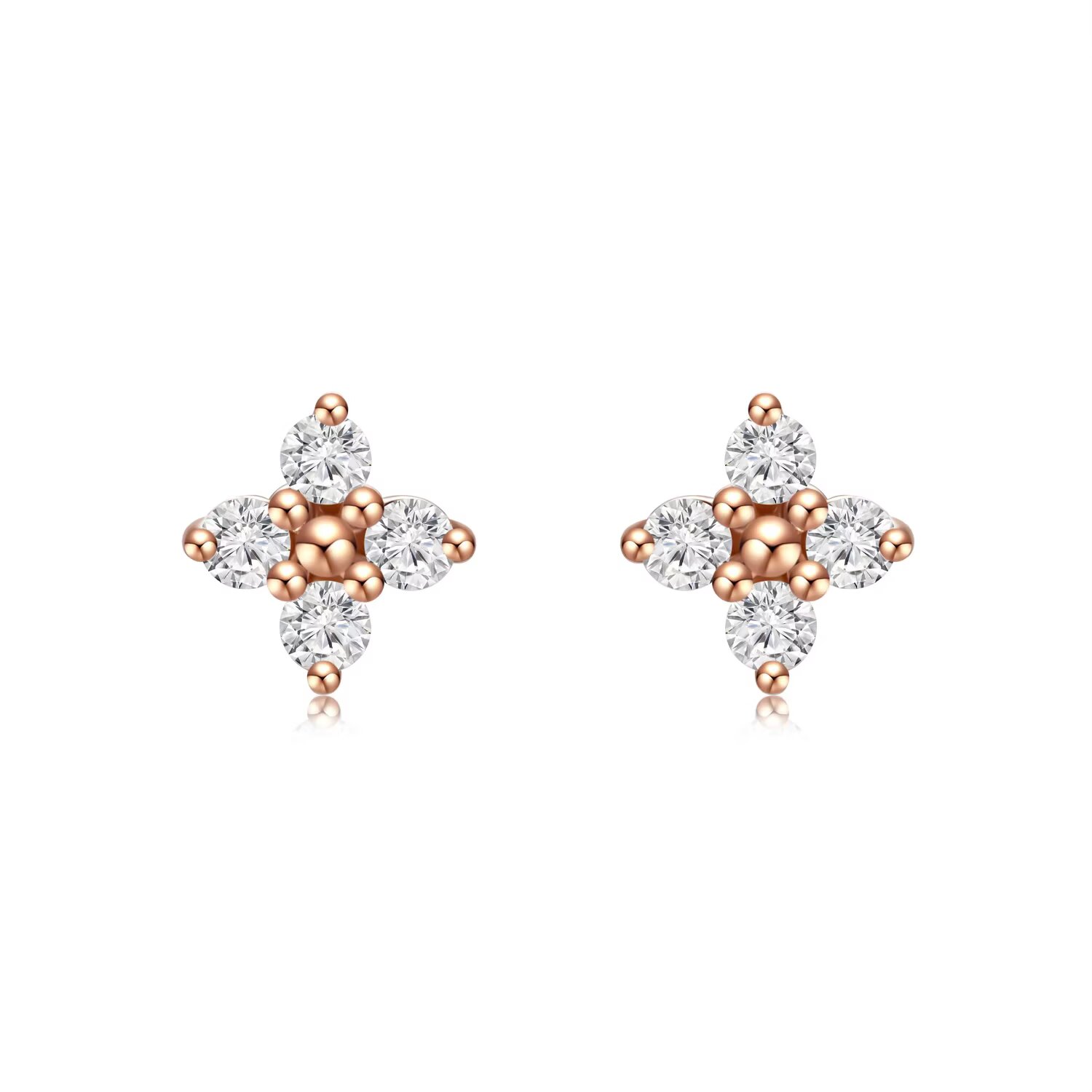 18K玫瑰金 仟雅版四叶草钻石耳钉 商品编号：H06898E