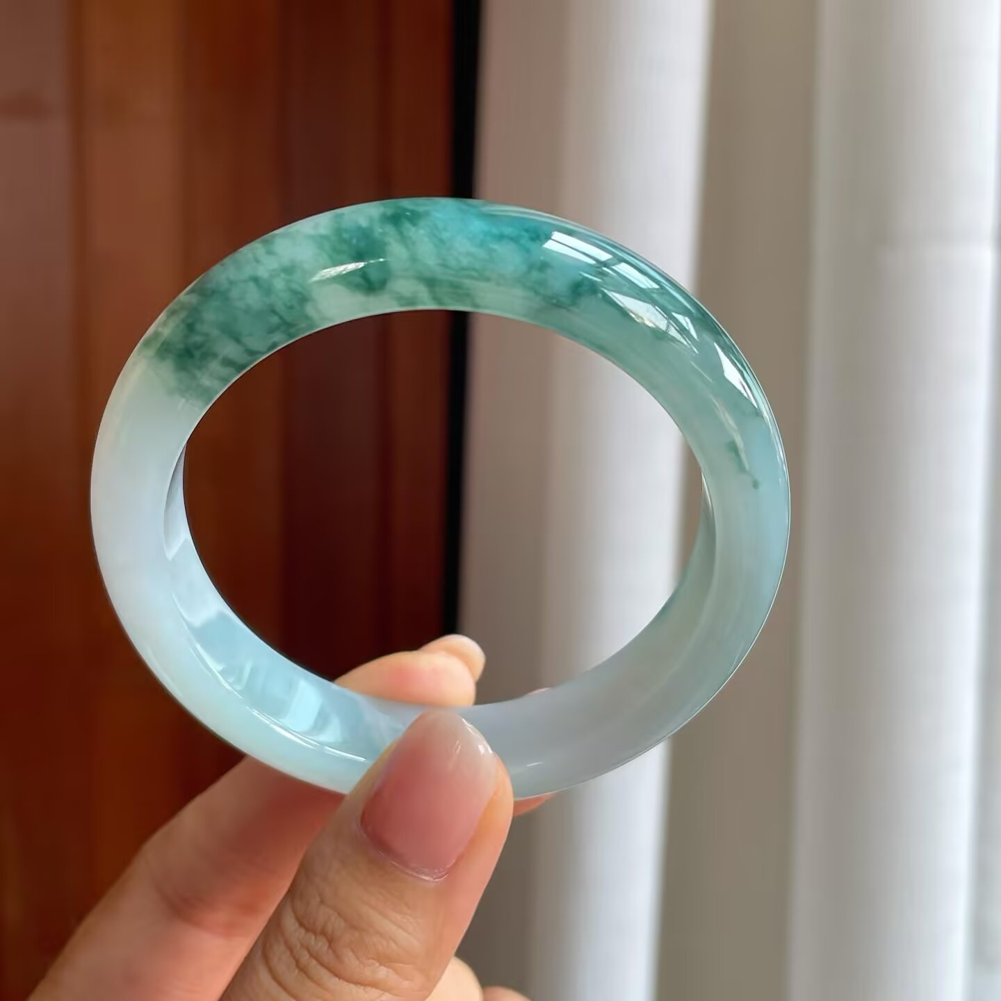 糯冰飘花翡翠平安镯（56.8mm) 商品编号：yc391149