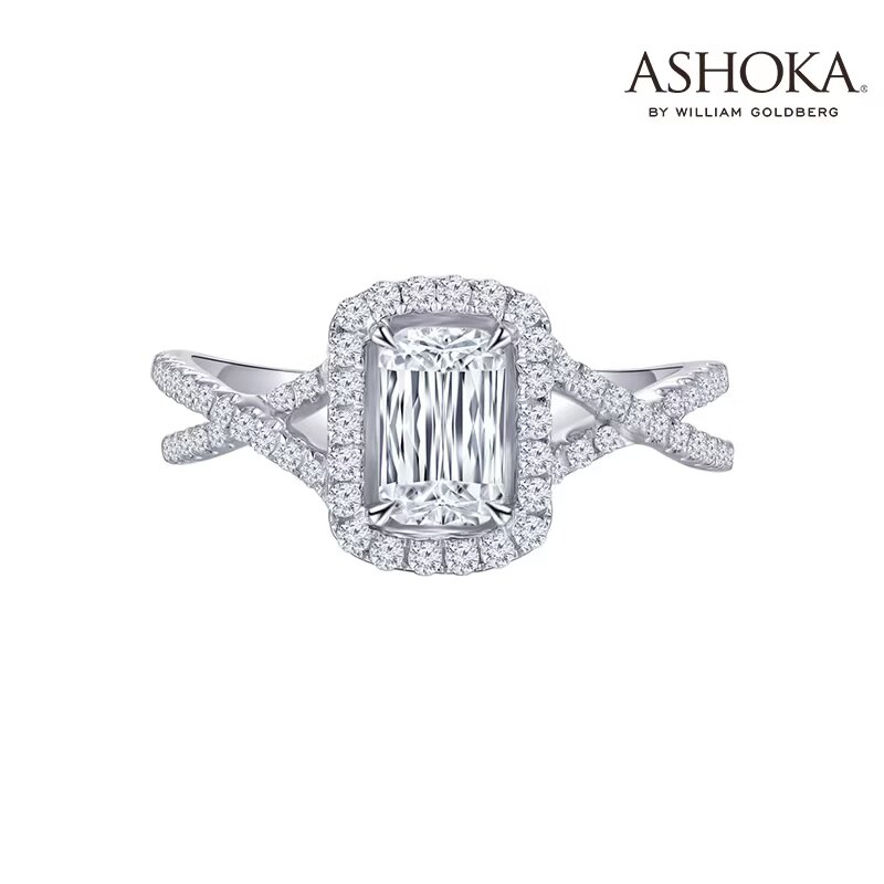 ASHOKADiamond 18K白金单颗粒 克拉豪华群镶钻石戒指 求婚结婚 商品编号：N01766R