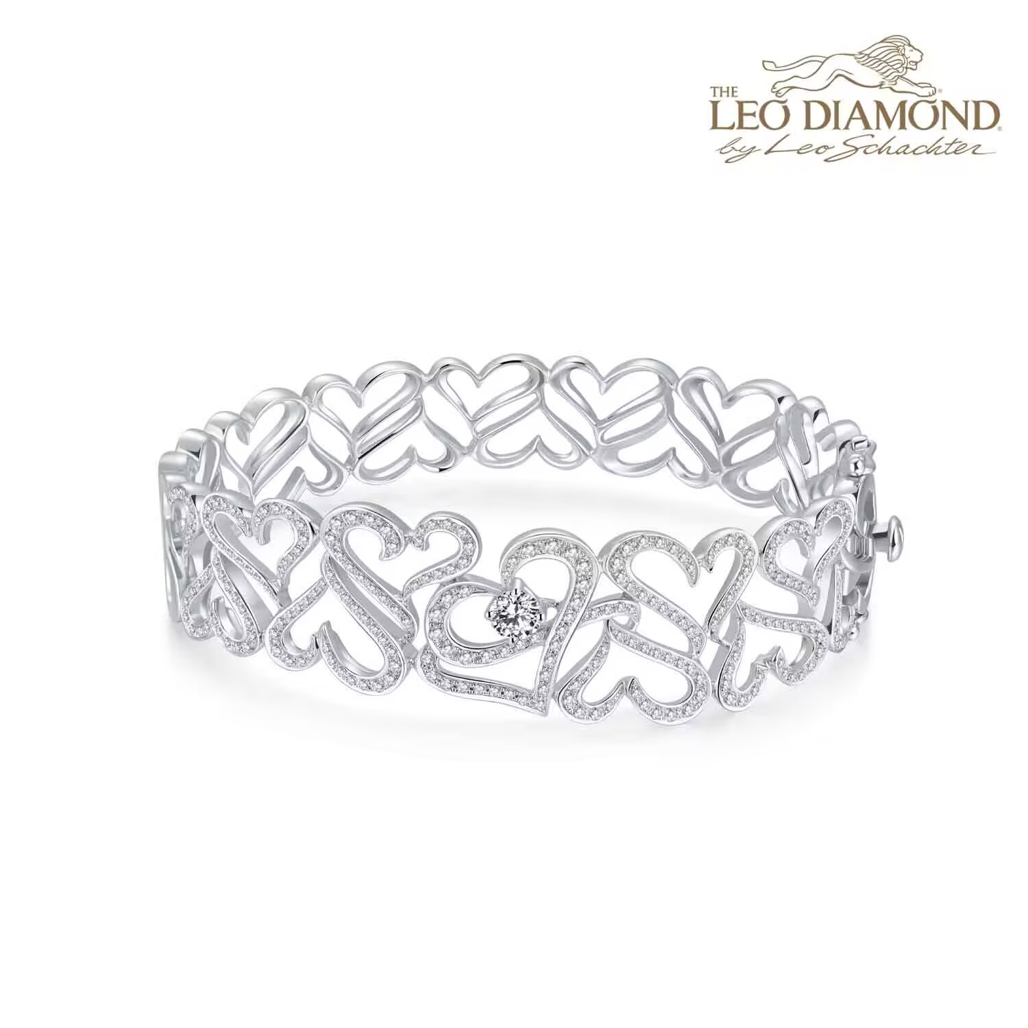 The Leo Diamond 18K白金 幸福系列豪华款钻石手镯手寸58MM 商品编号：S09310A