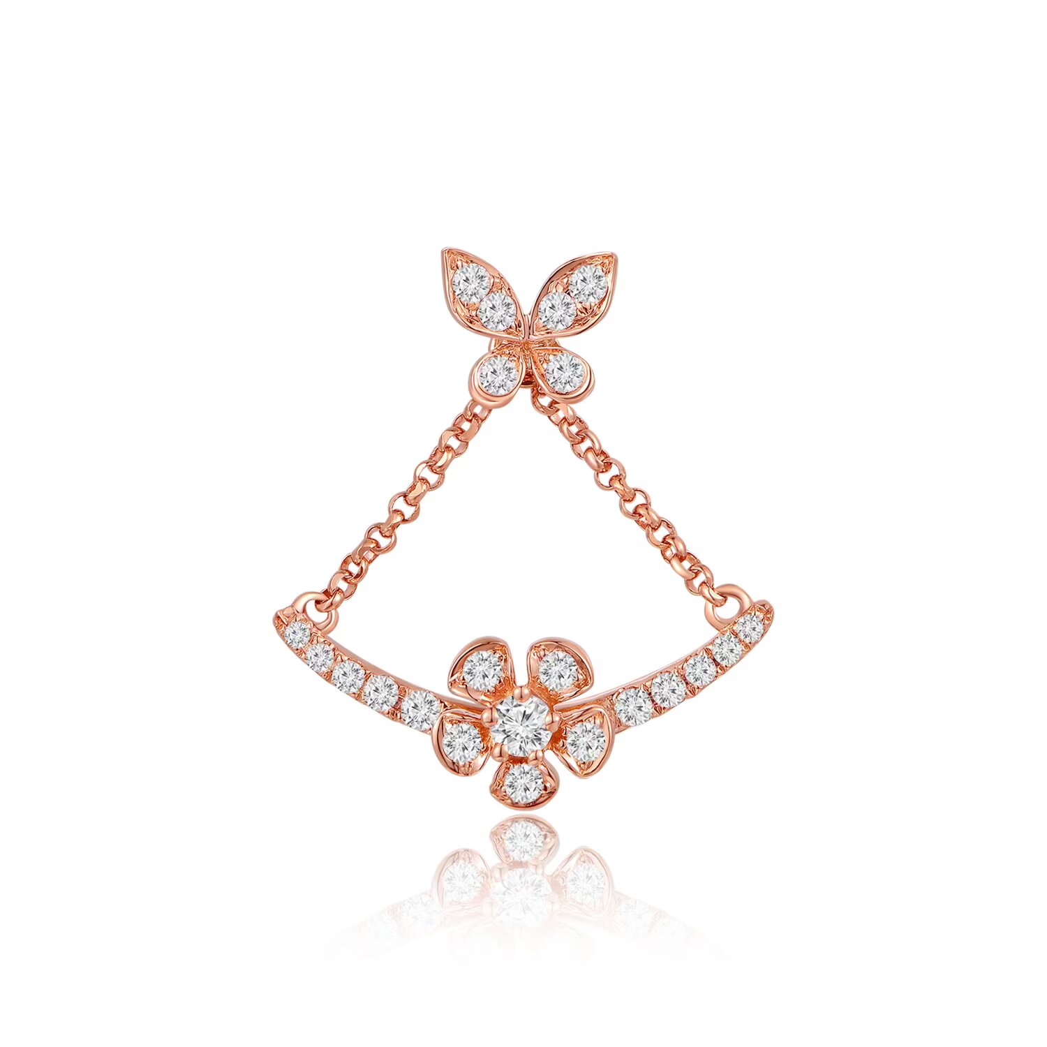 蝶恋芳菲系列 18K玫瑰金蝴蝶款钻石单边耳钉 可拆分两戴 商品编号：S11138L