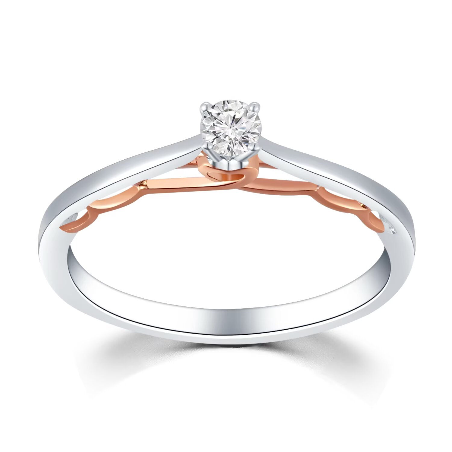 18K红白金 单颗粒小清新钻石戒指手寸15号 商品编号：S11669R