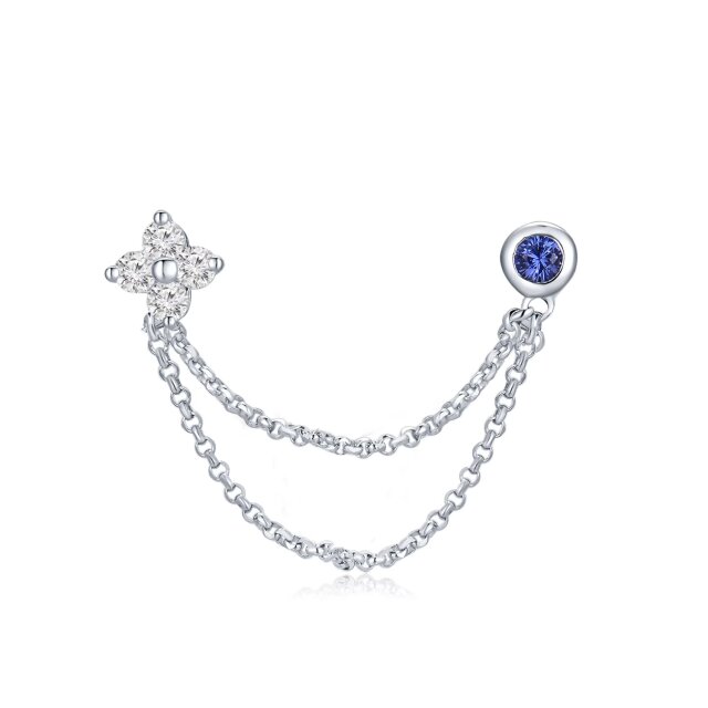 简约色调18K白金钻石/蓝宝石单边耳钉 双耳洞佩戴款 商品编号：J14513L