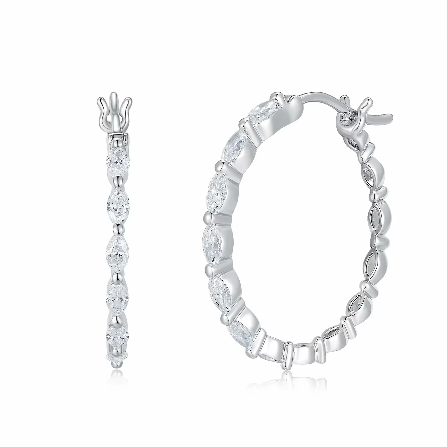 18K白金 榄尖型拼镶钻石耳环 商品编号：P11353E