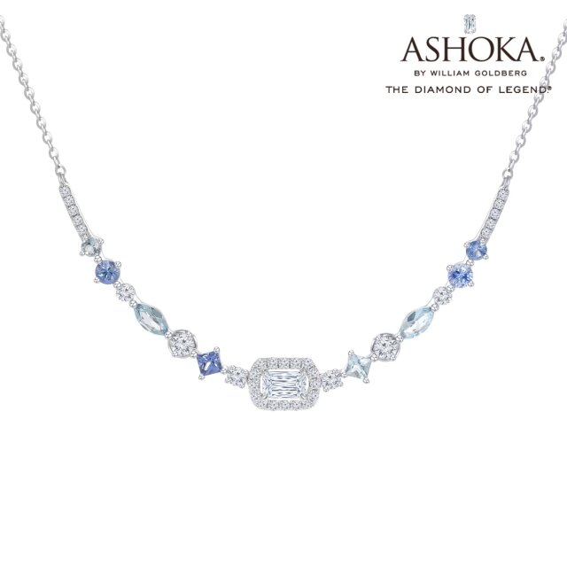 ASHOKA®Diamond《Breeze》18K白金蓝宝石/海蓝宝拼镶钻石项链 长度45cm 商品编号：N04701N