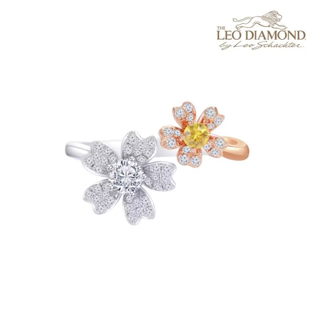 The Leo Diamond《曙樱之约》系列18K红白金蓝宝石拼镶钻石戒指手寸13号 商品编号：S12636R