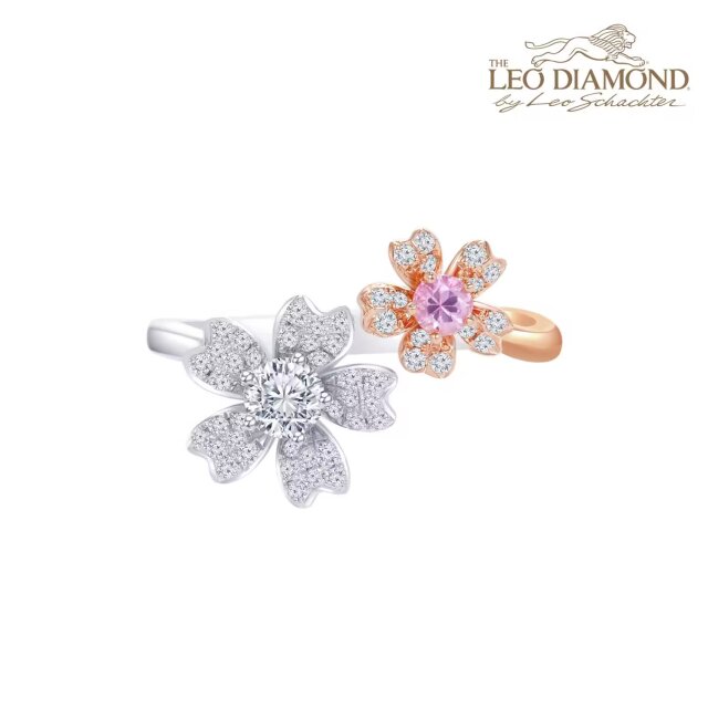 The Leo Diamond《曙樱之约》系列18K红白金 粉蓝宝拼镶钻石戒指手寸15号 商品编号：S12635R