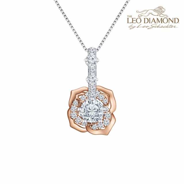 The Leo Diamond《幸福玫瑰》系列18K红白金钻石吊坠（不含配链）商品编号：S11737P