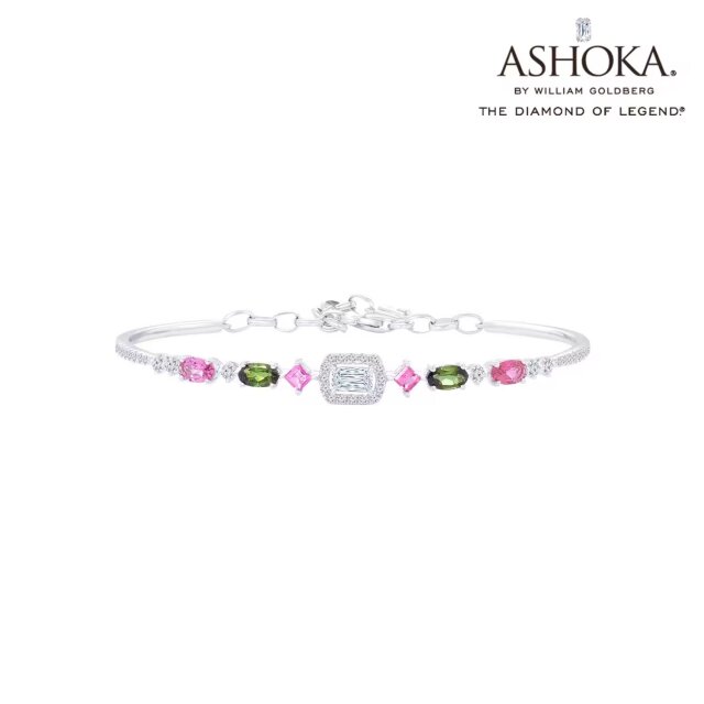 ASHOKADiamond 多巴胺系列 18K白金碧玺拼镶钻石手镯手寸55MM商品编号：L04651A