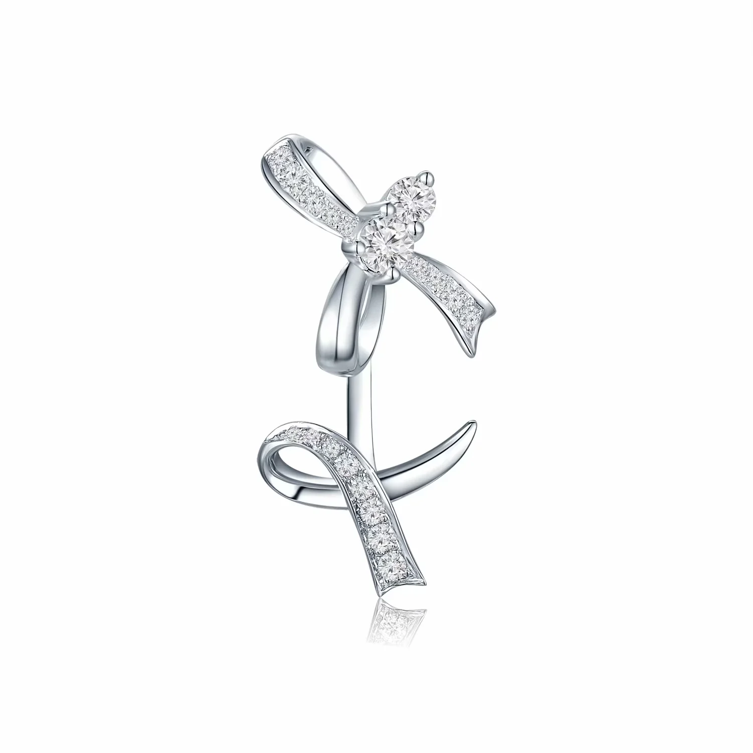 18K白金钻石单边 耳钉蝴蝶结款一款两戴（可拆分）商品编号：S10512L