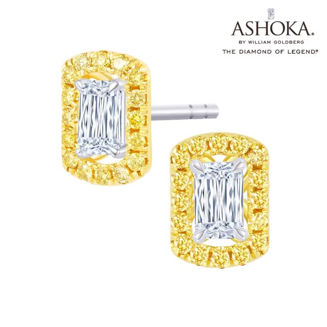 ASHOKADiamond 18K黄白金 黄钻拼镶钻石耳钉 可拆分一款两戴 优雅气质 商品编号：LO4427E