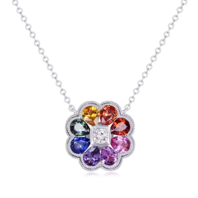 彩虹系列18K白金彩蓝宝拼镶钻石项链 总长度43CM 商品编号：S11735N