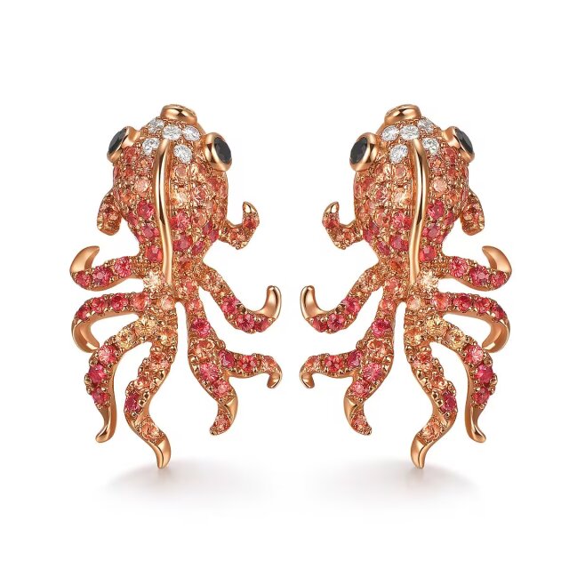 18K金钻石/蓝宝石耳钉 商品编号：S09576E