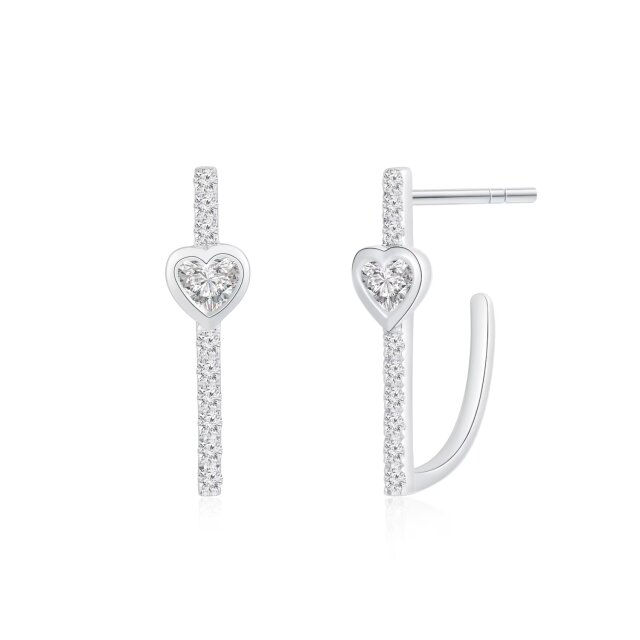 18K白金爱心款半圈式钻石耳钉 两颗粒心形钻石共20分商品编号：S10724E